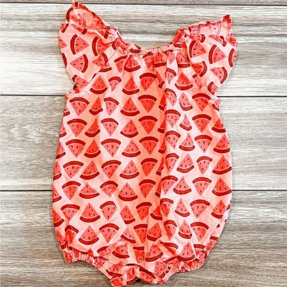 Tea Collection Linen Blend Watermelon Bubble Romper Size 6-9m